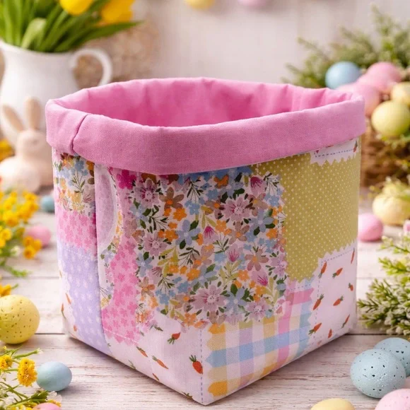 Pastel Patchwork Fabric Easter Basket - Picture 2 of 4